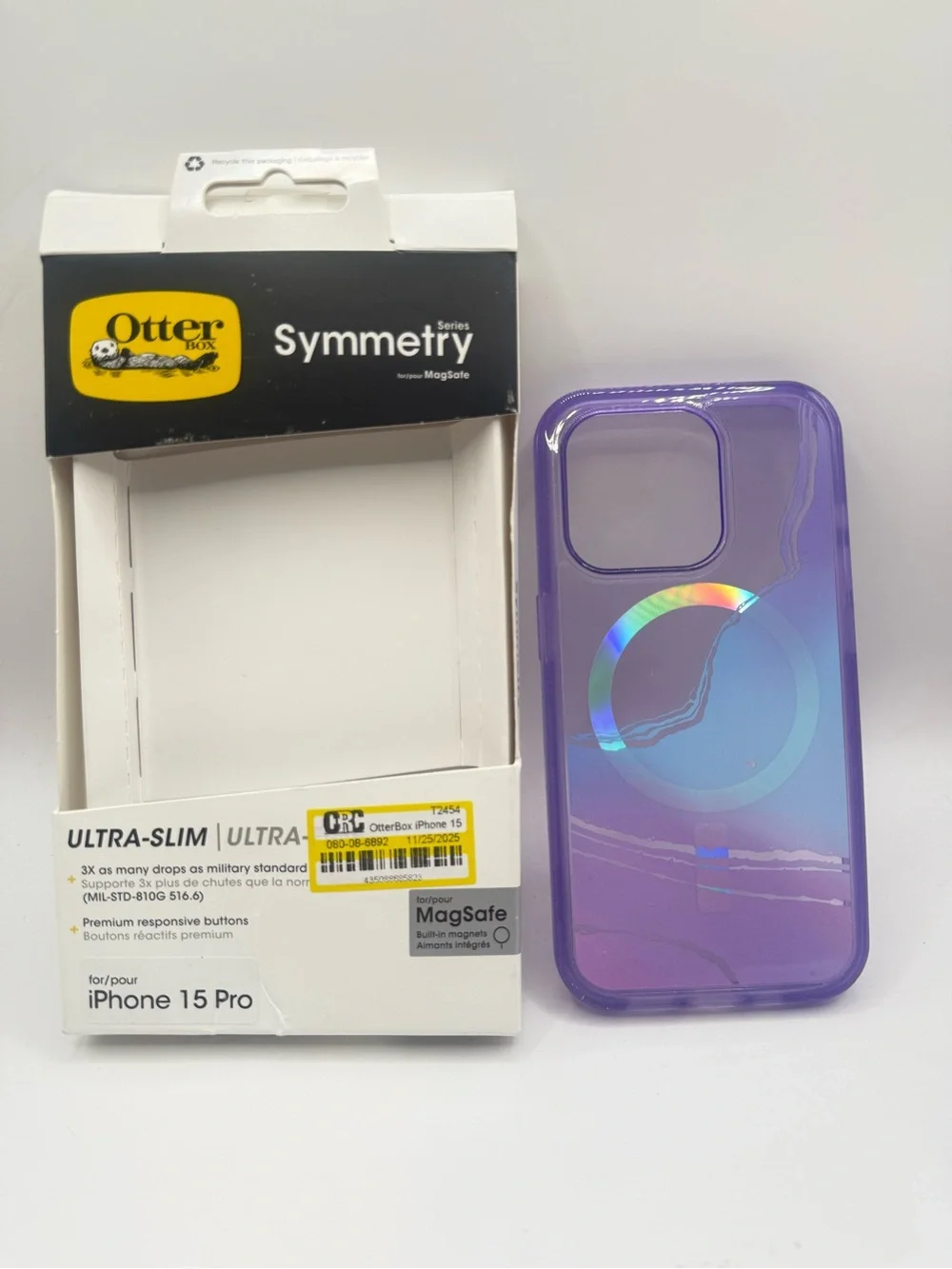 OtterBox Symmetry Series Purple Translucent iPhone 15 Pro Case with MagSafe